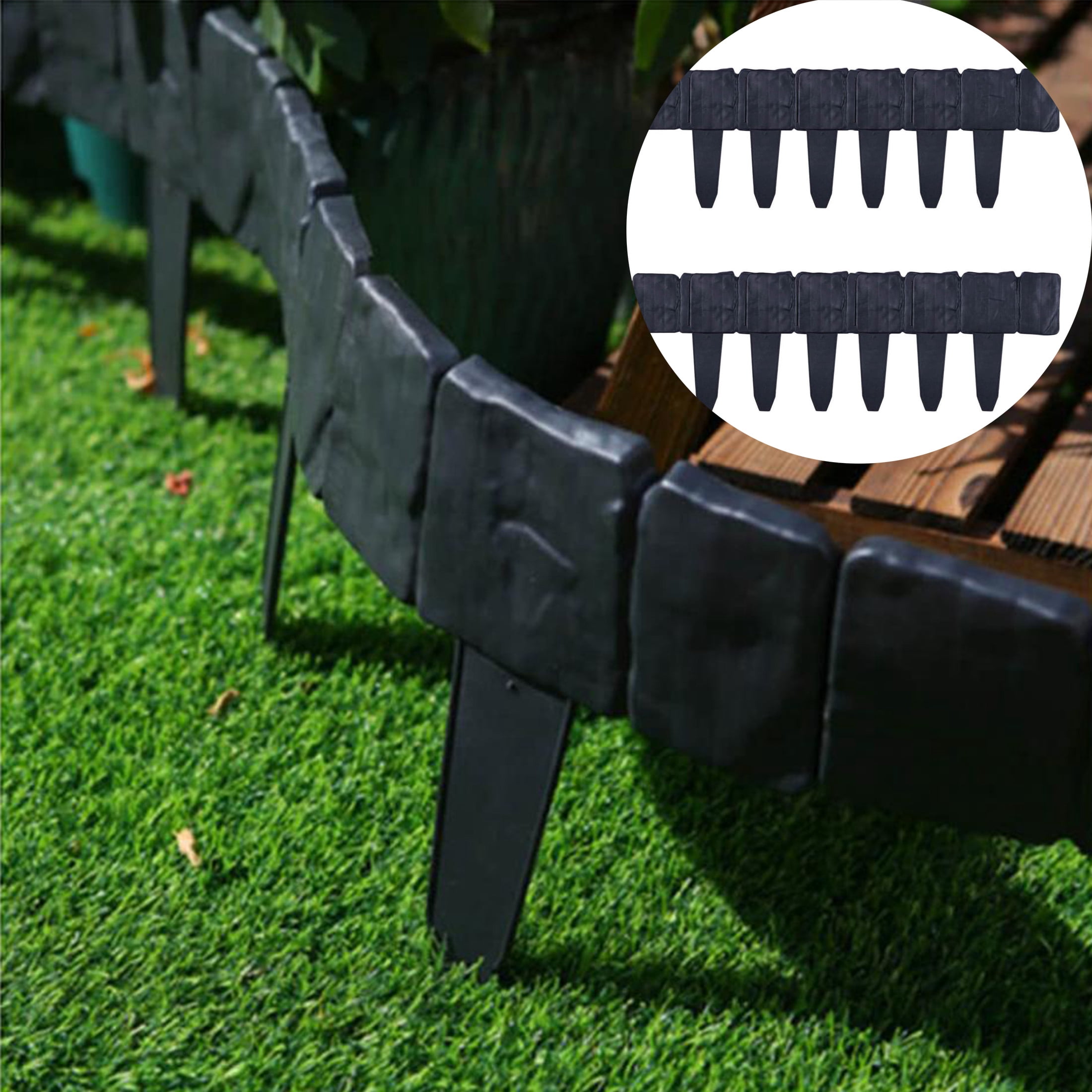 Garden Fence Border,Imitation Stone Garden Fence,Garden Edging Border,Faux Stone Edging with Easy Installation,10IN 12-Pack Landscape Border(Black)