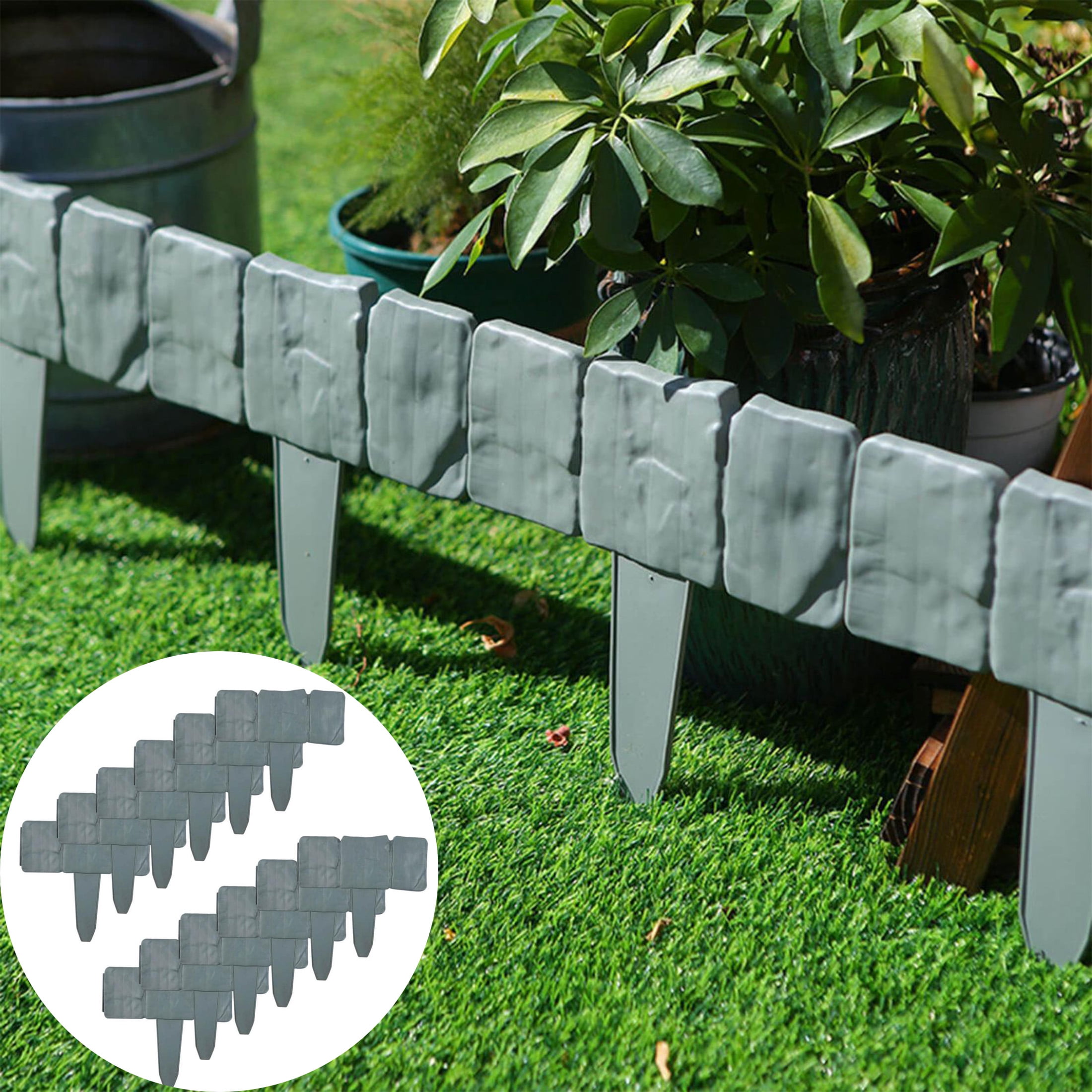 Garden Fence Border,Imitation Stone Garden Fence,Garden Edging Border,Faux Stone Edging with Easy Installation,10IN 12-Pack Landscape Border(Gray)