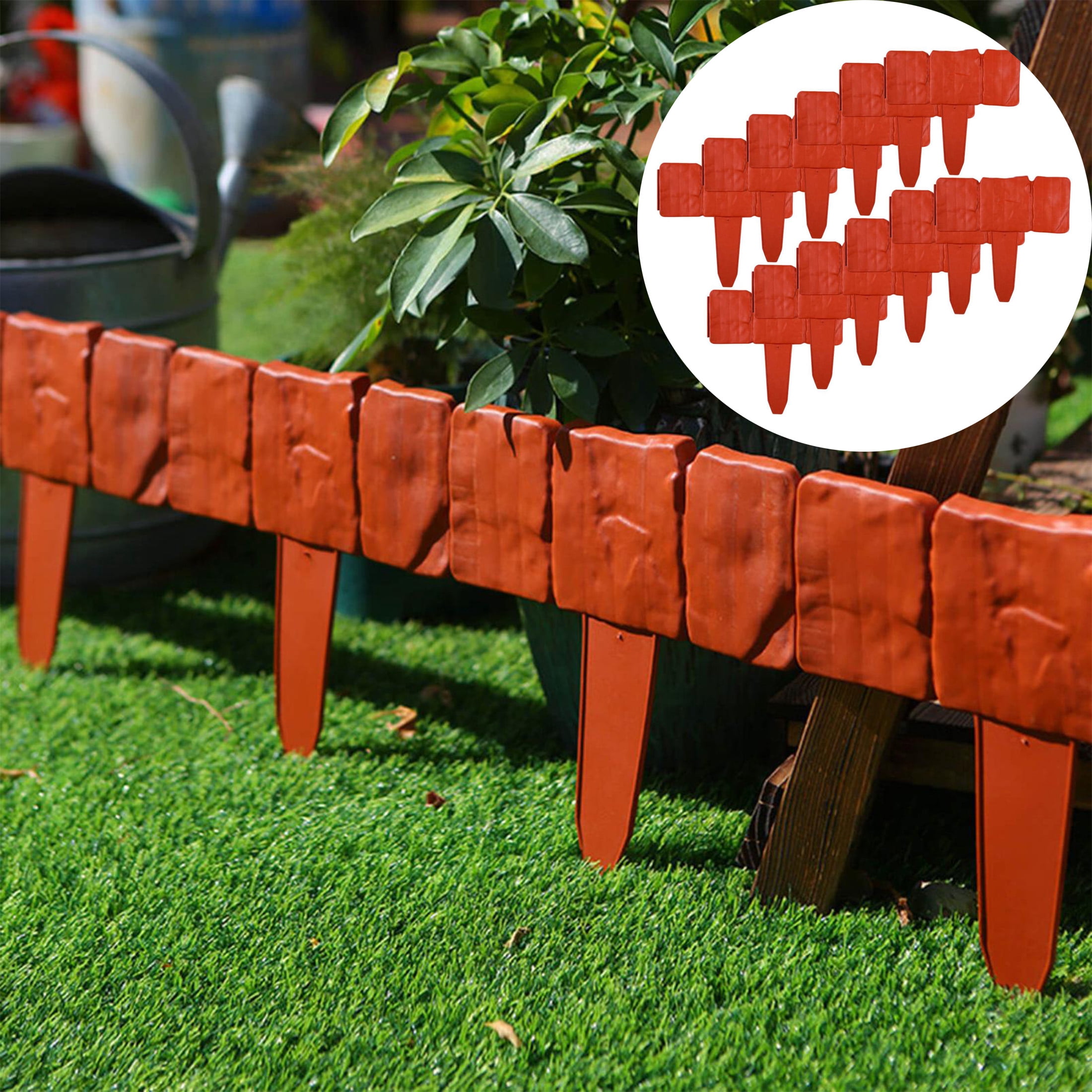 Garden Fence Border,Imitation Stone Garden Fence,Garden Edging Border,Faux Stone Edging with Easy Installation,10IN 12-Pack Landscape Border(Red)