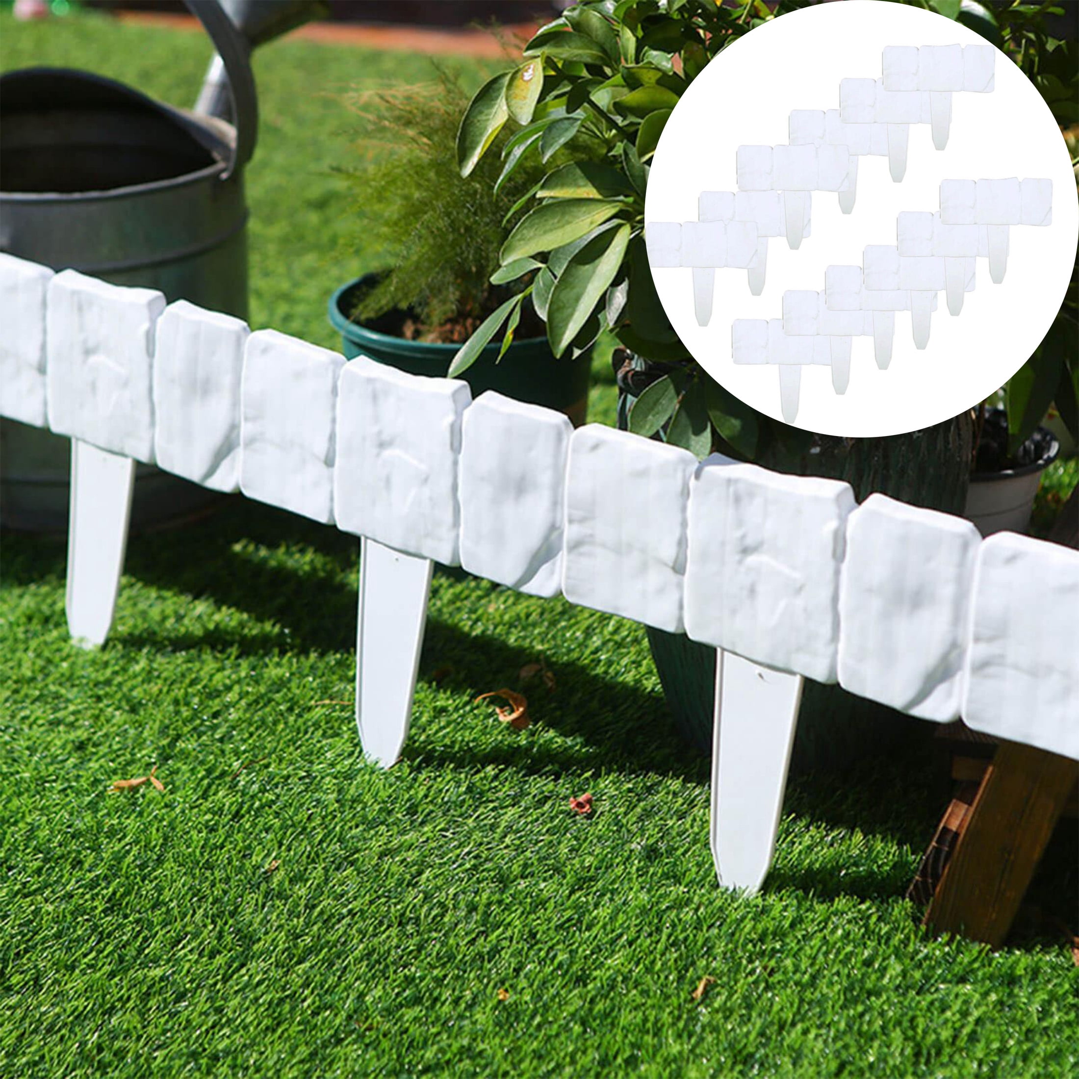 Garden Fence Border,Imitation Stone Garden Fence,Garden Edging Border,Faux Stone Edging with Easy Installation,10IN 12-Pack Landscape Border(White)