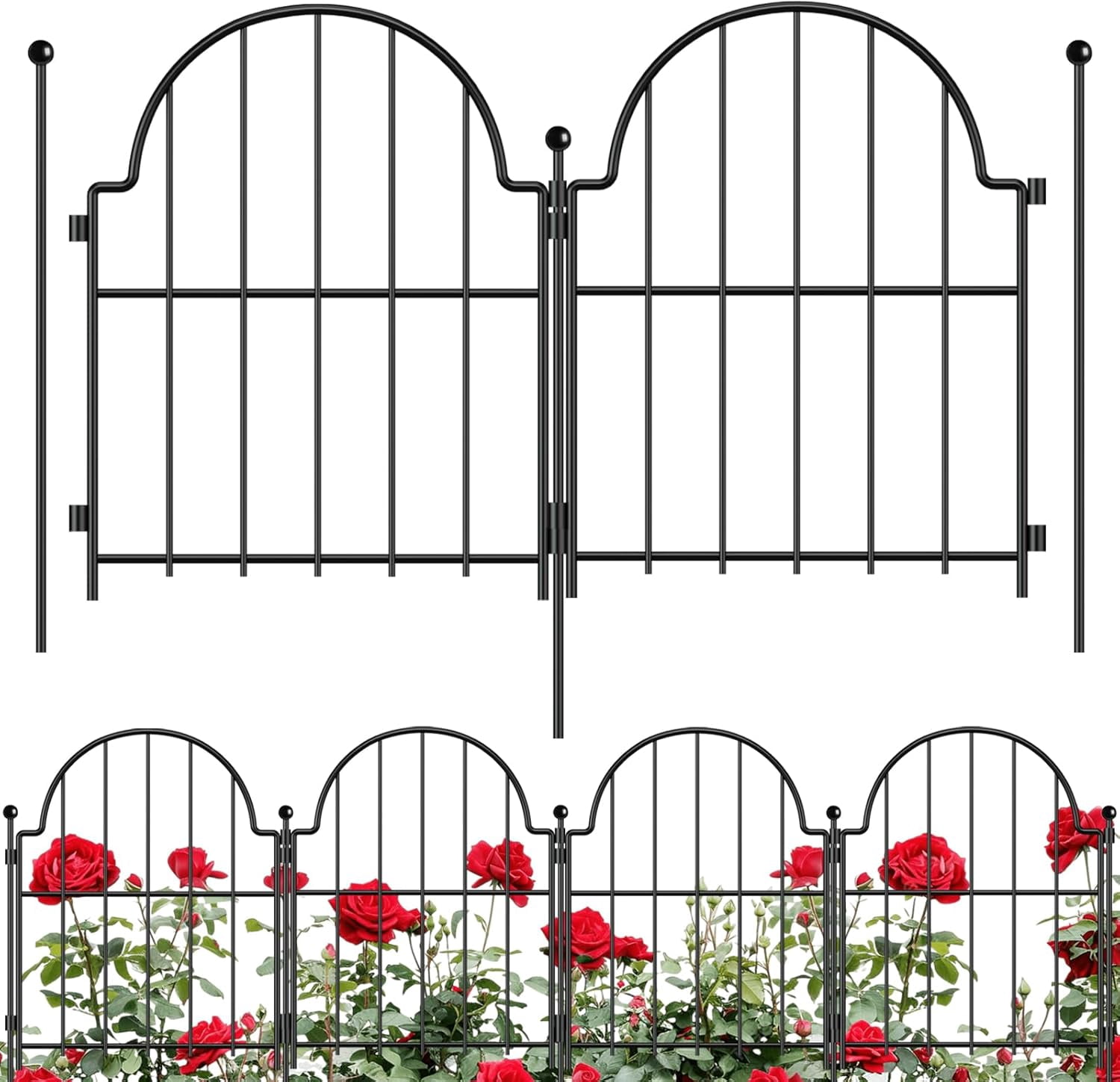 10Pcs Decorative Garden Fence, Rustproof Metal No Dig Garden Fencing Border, Total 22 in(H) x 10.83 ft(L) Outdoor Animal Barrier,Arched