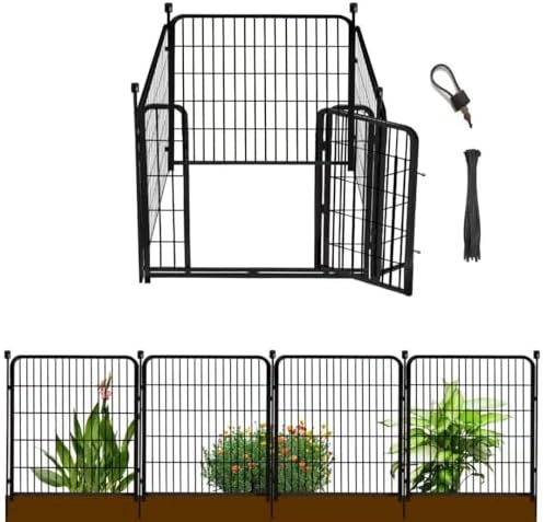 Fence For Rabbit Inside Garden Fence with Gate 48 in(H)×27 in(L) 4 Panels, Heavy Duty Iron ...