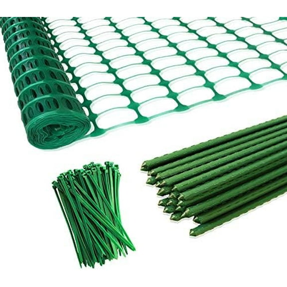 Garden Fence,Snow Fence,Plastic Safety Fence+25 Steel Plant Stakes, Snow Fence 40 Inches X 100 Feet Green Plastic Garden Netting and 25 4-Foot Stakes$$Garden &