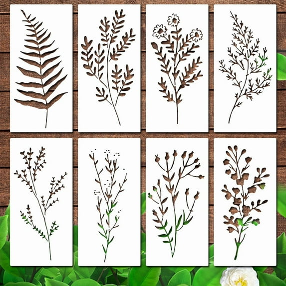 Garden Fence Stencils, Large Flower Stencils, Reusable Floral Painting Templates for Wood Walls Canvas, DIY Decoration Craft Supplies, Durable Pet Material, 8 Pieces Set, 15x7.5cm