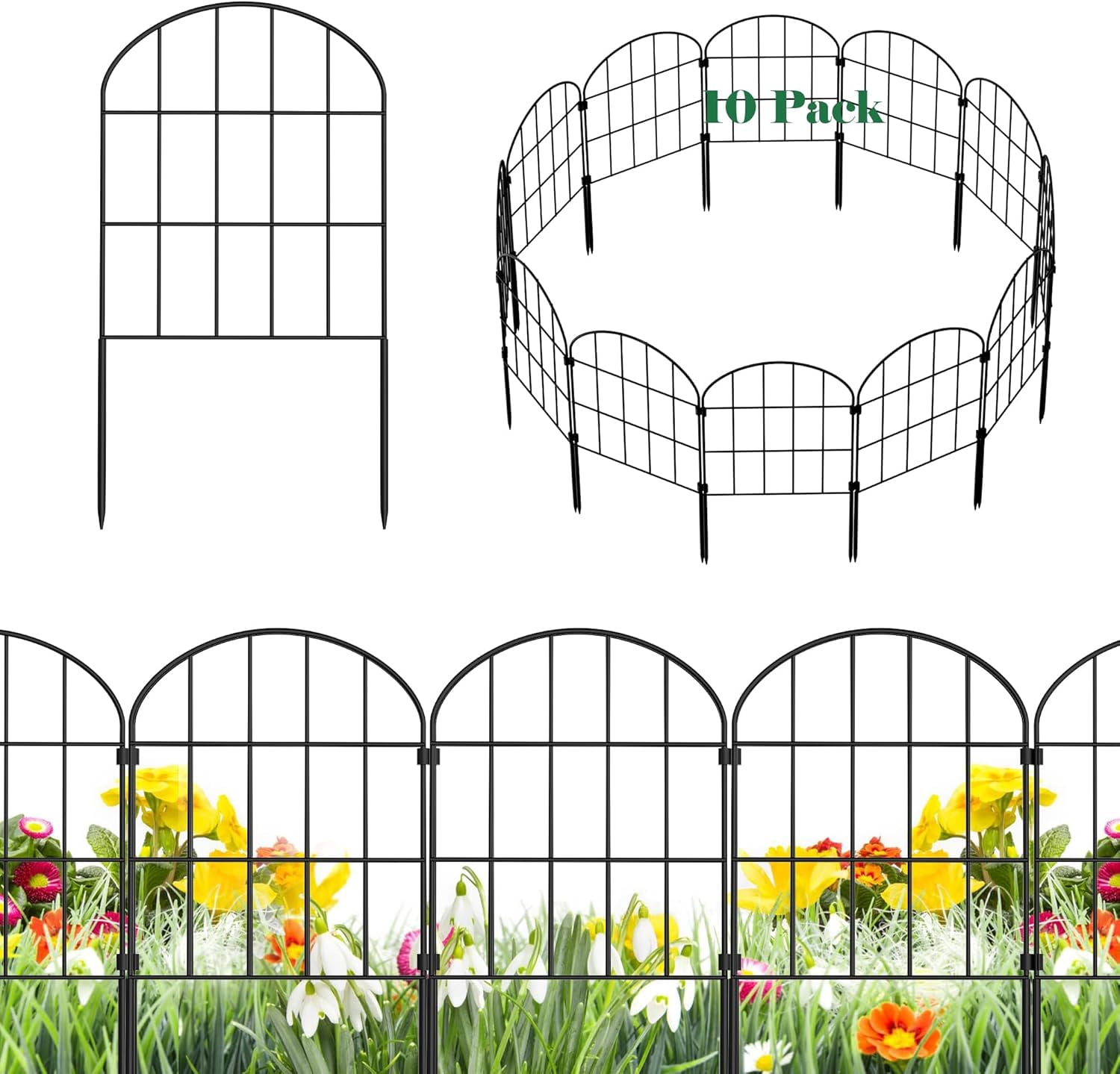 Saburrnity 10 pack Decorative Garden Fence Panels Animal Barrier for Dog, Arched Flower Bed Edging Ornamental Wire Border Panel Fencing for Yard Patio Outdoor Decor