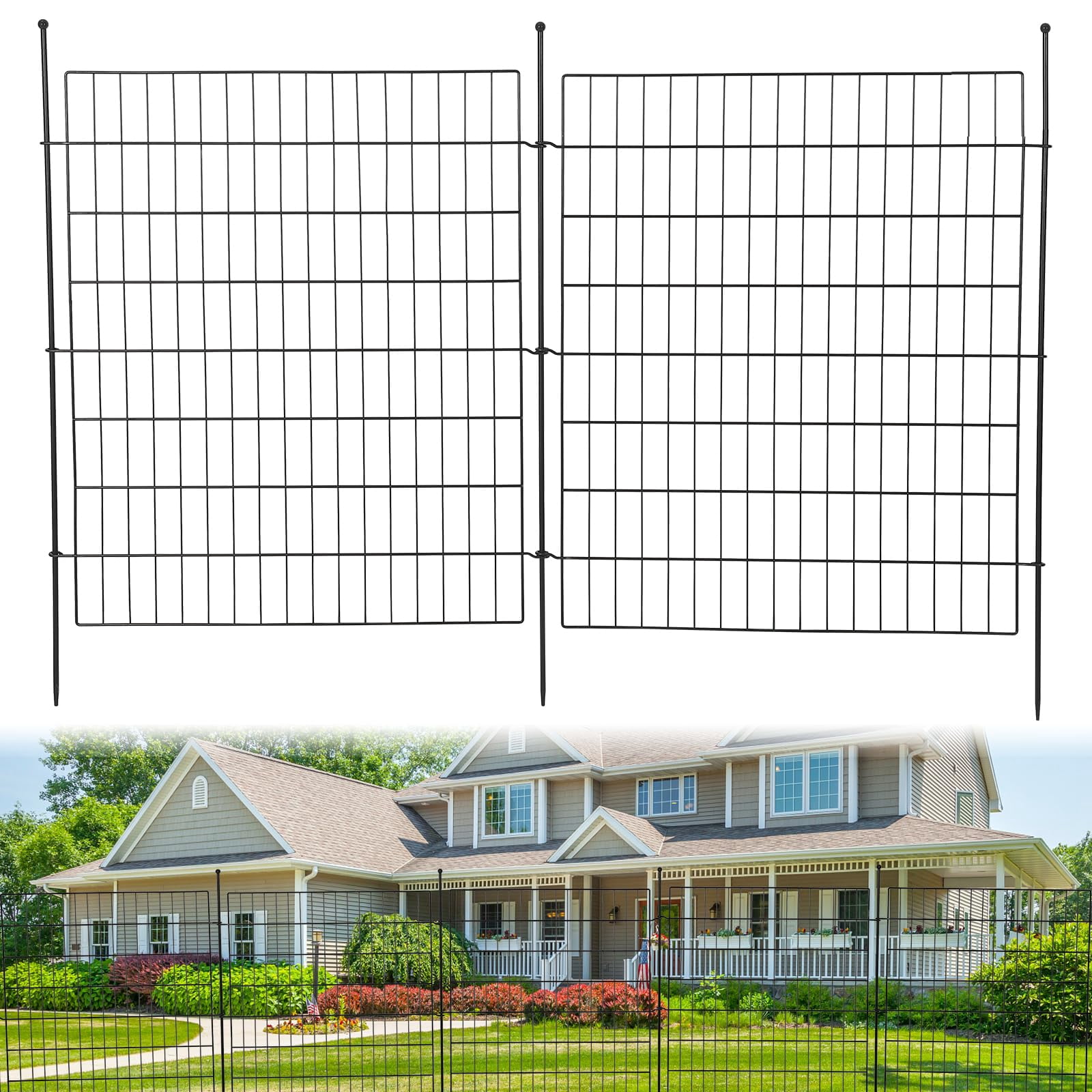 Garden Fencing Animal Barrier, Dog Fence Outdoor for Yard, Rustproof No Dig Decorative Tall Garden Fence Metal Wire Panel Border Patio Rabbit Ground Stakes Fencing, 10/15 Panels