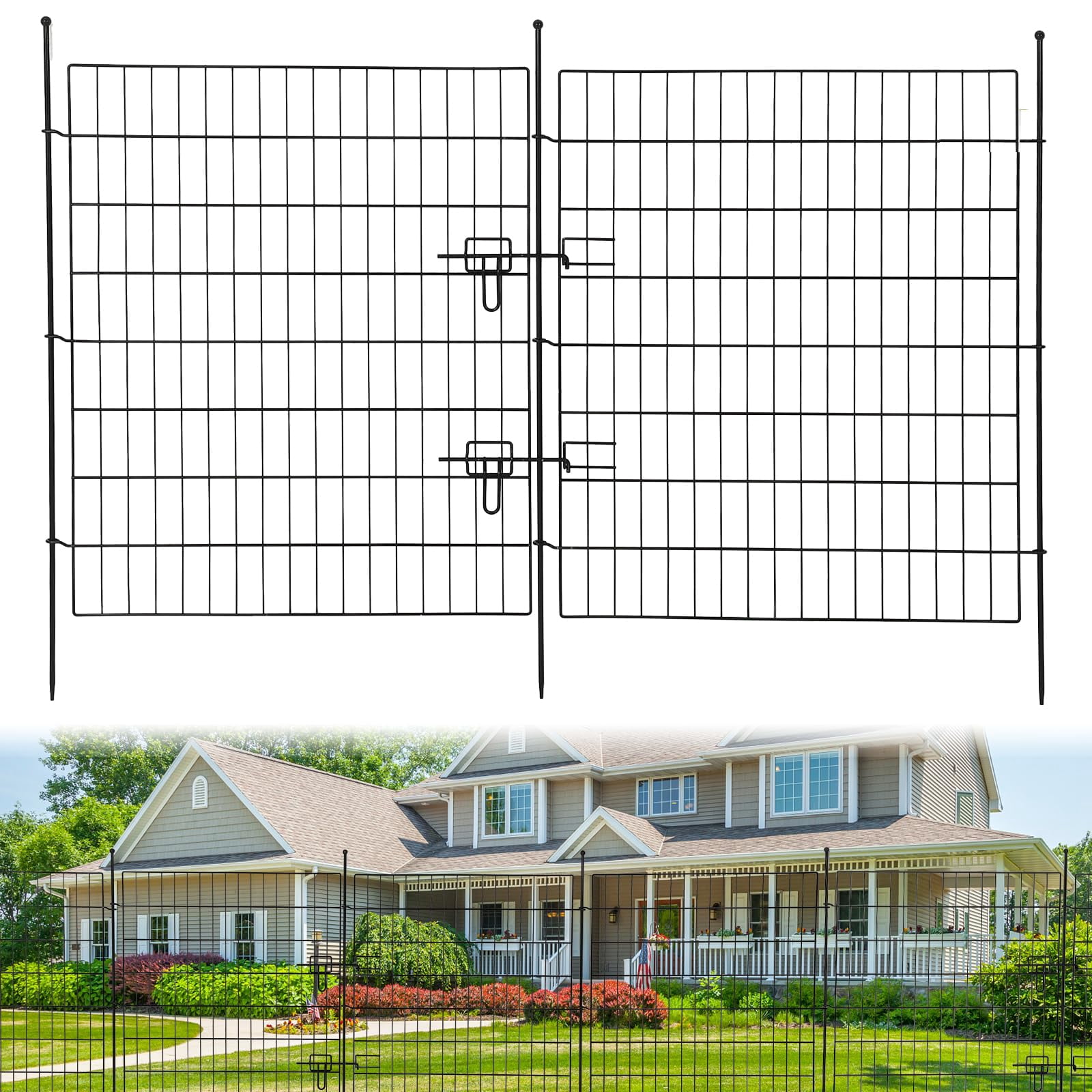 Garden Fencing Animal Barrier, Dog Fence Outdoor for Yard, Rustproof No Dig Decorative Tall Garden Fence Metal Wire Panel Border Patio Rabbit Ground Stakes Fencing, 10/15 Panels