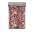 thumbnail image 1 of Garden Fitted Sheet & Pillow Sham Set, Vintage Retro Art Featuring Roses Twigs Leaves Floral Ornament, Decorative Printed 3 Piece Bedding Decor, King, Dark Fuchsia and Slate Brown, by Ambesonne, 1 of 1