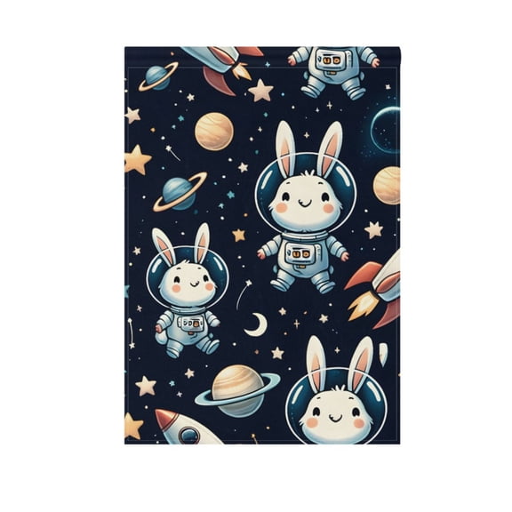 Garden Flag 12"x18" Cartoon Rabbit Astronaut Double-Sided Yard Flags for Outside Outdoor All Seasonal Decoration