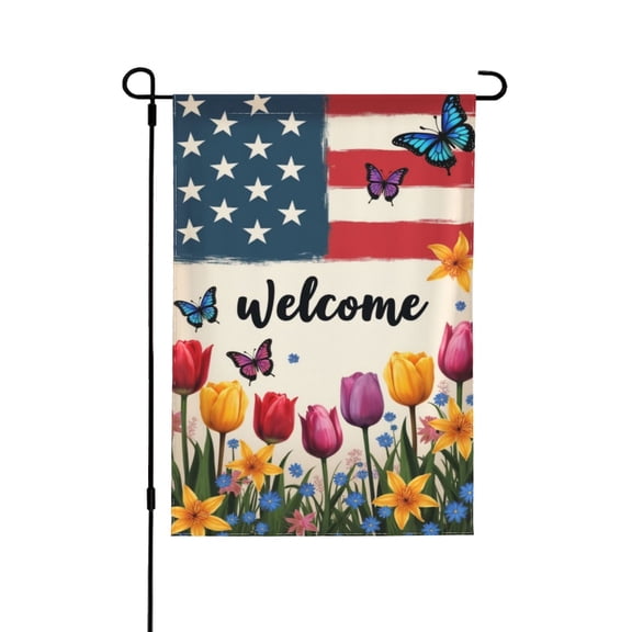 Garden Flag 12X18 Inch Double Sided Patriot American Red White Stripes Stars Flower Butterfly Yard Outdoor Flag House Holiday Outside Decoration