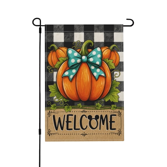 Garden Flag 12X18 Inch Pumpkin Bow Welcome Plaid Autumn Outdoor Decor Sign