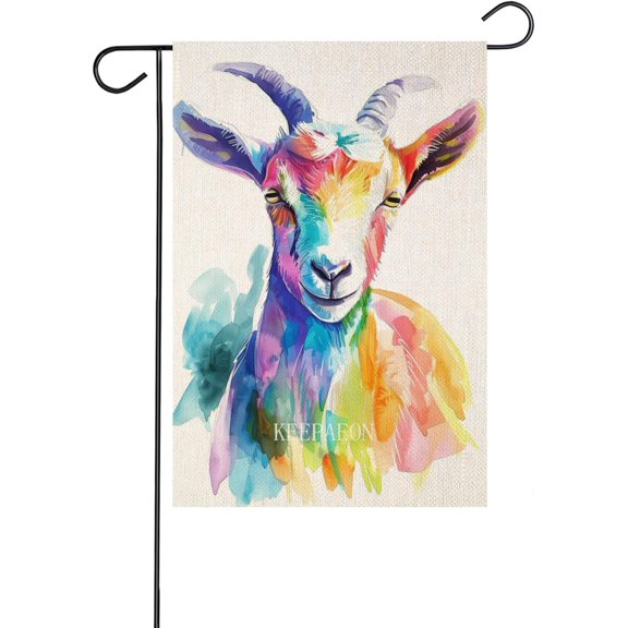 Garden Flag 12x18 Inch Double Sided Burlap Indoor Home Decor, Colorful Goat Yard Flag Lawn Patio House Outdoor Decoration (13574)