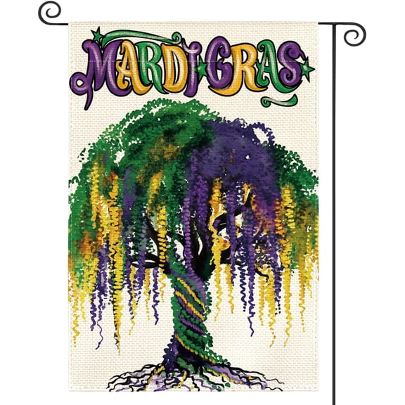 Garden Flag 12x18 Inch Mardi Gras Tree Double Sided Carnival Outside Yard Outdoor Decor