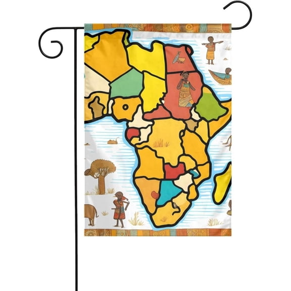 Garden Flag 12x18 Inch With African Map Ethnic Pattern, Premium Durable Outdoor Decorative Flag For All Seasons