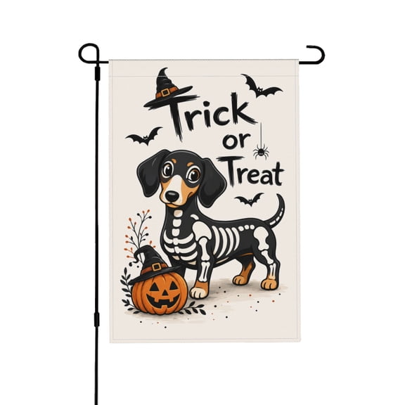Garden Flag 12x18 Inch with Skeleton Dog and Pumpkin Design, Outdoor Decor