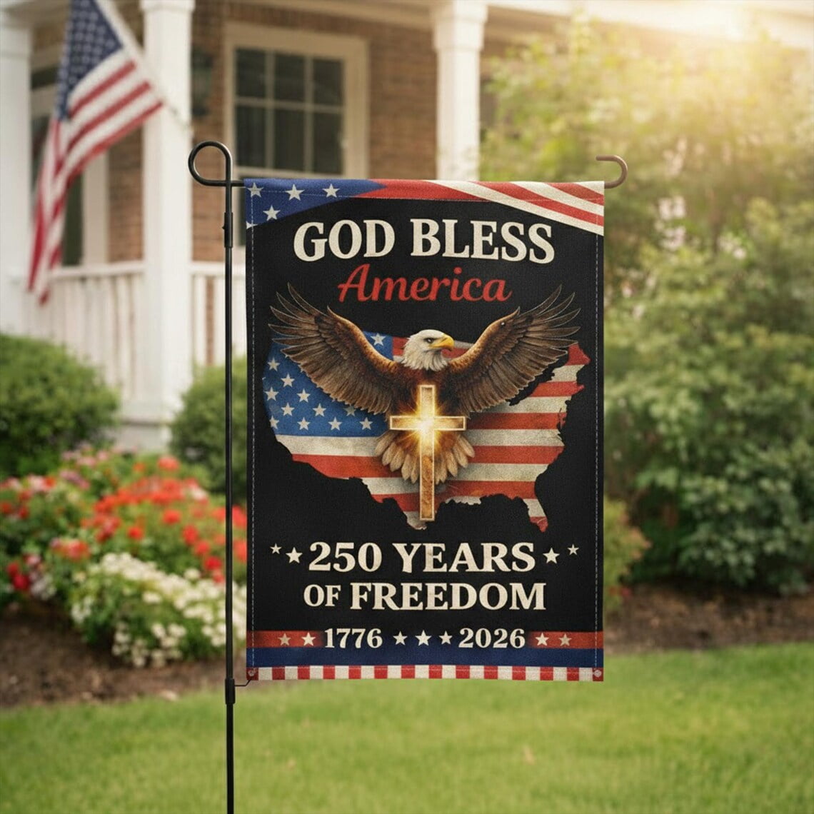 Garden Flag 250 Years God Bless America 250th Anniversary USA 1776 V645, 12x18 POLE NOT INCLUDED