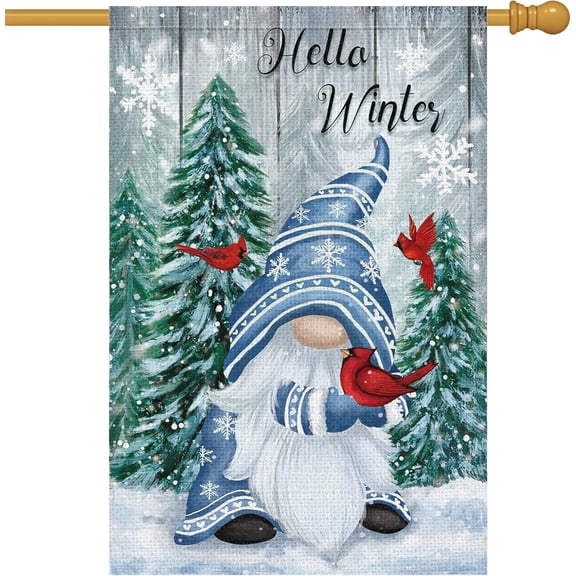 Garden Flag 28x40 Double Sided Burlap Cardinals Snowflakes Snow Yard Banner for Christmas Seasonal Outside Outdoor House Decoration (ONLY FLAG)