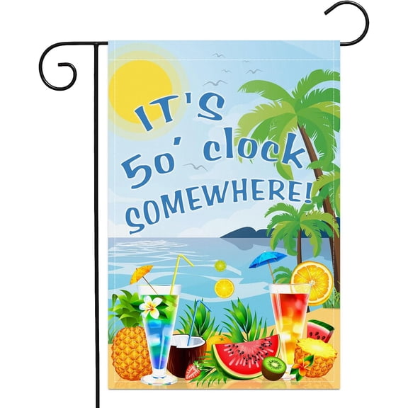 Garden Flag It's 5 O'clock Somewhere Watermelon Beach Coconut Tree Lemon Water Pineapple Summer Flag Double Sided Polyester Vertical Garden Yard Flags Outside Decor Outdoor House 12 X 18 Inch