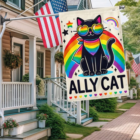 Garden Flag Ally Cat LGBT Pride, Equality, 12x18 POLE NOT INCLUDED