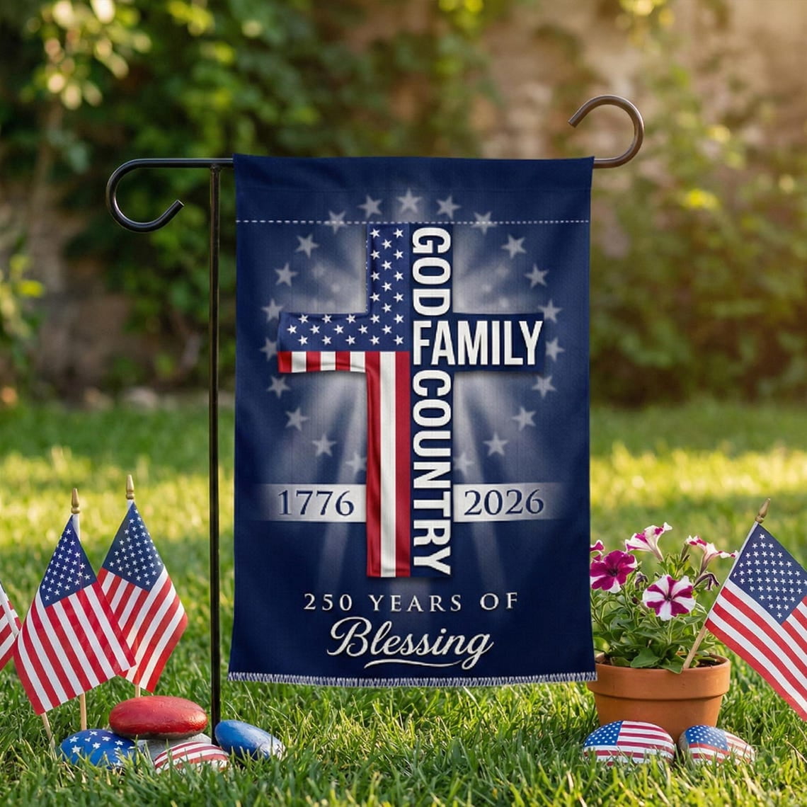 Garden Flag American Faith USA 250th Anniversary God Family Country V32, 12x18 POLE NOT INCLUDED