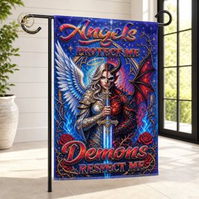 Garden Flag Angels Protect Me Demons Respect Me Gothic Polyester Yard Decor