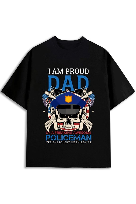 Proud Dad Police Shirt for men comfort colors tshirt black graphic limited edition Comfortable loose T-shirt Original Unisex Shirt Crewneck tshirts