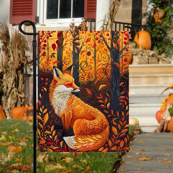 Garden Flag Autumn Fox Flag Woodland Seasonal Outdoor Decoration, 12x18 POLE NOT INCLUDED