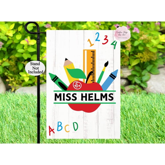 Garden Flag Back to School Flag Teacher Yard Classroom Sign Personalized Teacher Apple V470, 12x18 POLE NOT INCLUDED