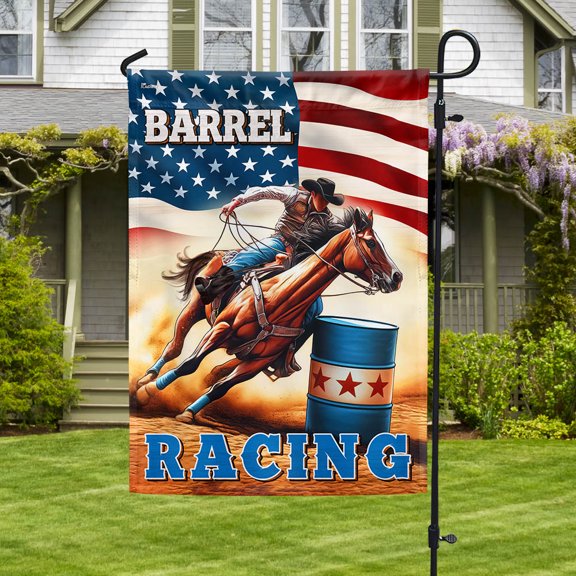 Garden Flag Barrel Racing On American, Rodeo Sports, 12x18 POLE NOT INCLUDED