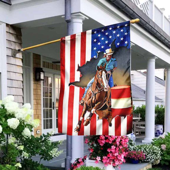 Garden Flag Barrel Racing On American, Rodeo Sports, 12x18 POLE NOT INCLUDED