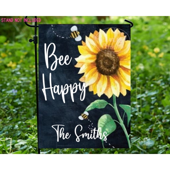 Garden Flag Bee Happy Sunflower Flag Personalized Spring Decor V466, 12x18 POLE NOT INCLUDED