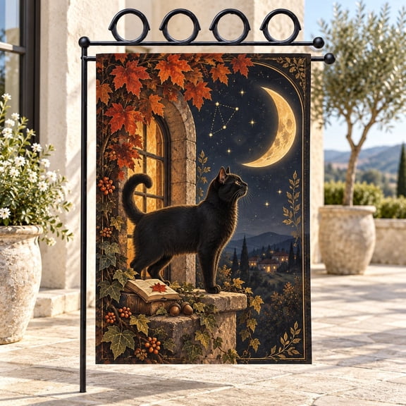 Garden Flag Black Cat Fox Autumn Full Moon Yard Decor for Fall