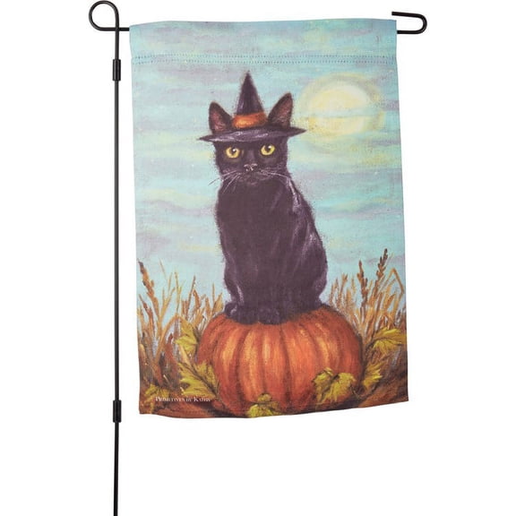 Garden Flag - Black Cat On A Pumpkin