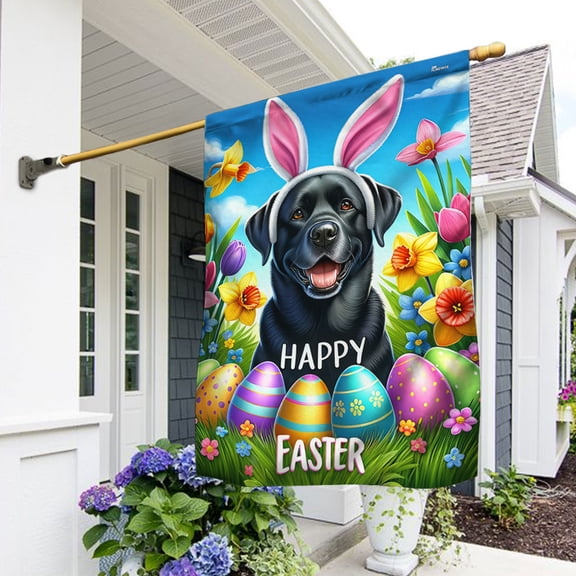 Garden Flag Black Labrador Dog Happy Easter, Pet Holiday, 12x18 POLE NOT INCLUDED