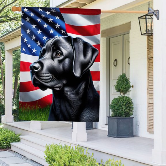 Garden Flag Black Labrador Dog On American, Pet Portrait, 12x18 POLE NOT INCLUDED