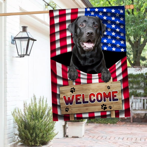 Garden Flag Black Labrador Dog Welcome On American, Pet Lover, 12x18 POLE NOT INCLUDED
