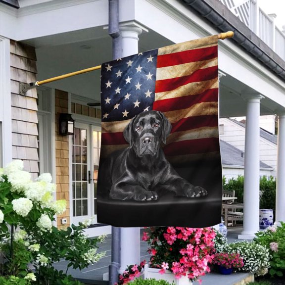 Garden Flag Black Labrador On American, Dog Lover, 12x18 POLE NOT INCLUDED
