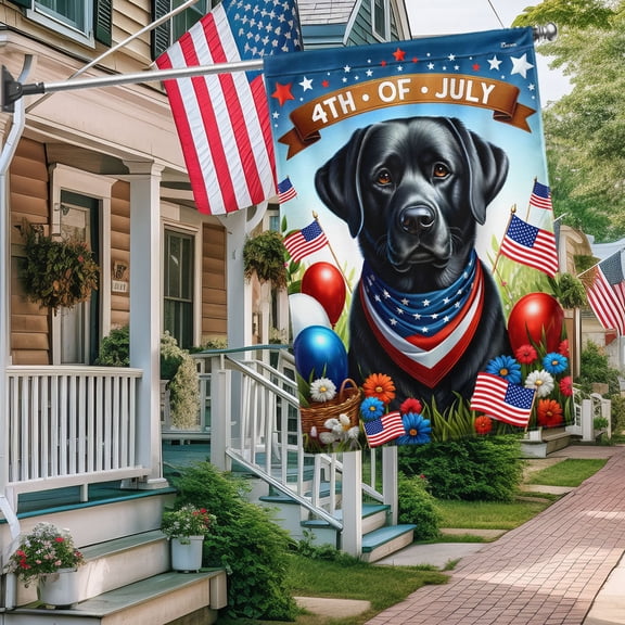 Garden Flag Black Labrador Retriever Dog 4th Of july Wrapped in Glory, Independence Day, 12x18 POLE NOT INCLUDED