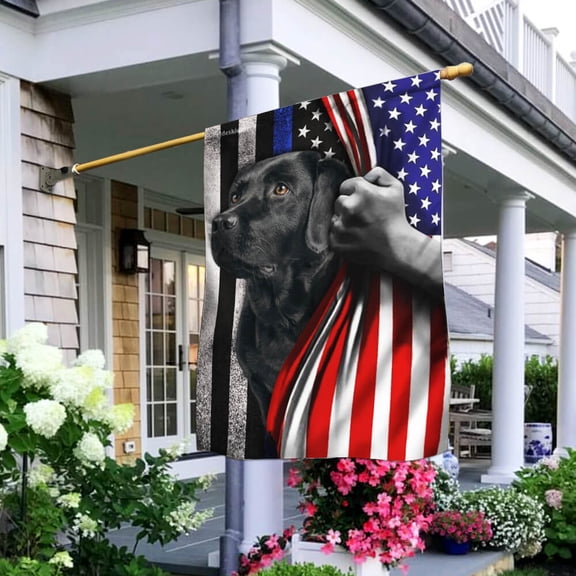 Garden Flag Black Labrador The Thin Blue Line On America US, Police Support, 12x18 POLE NOT INCLUDED