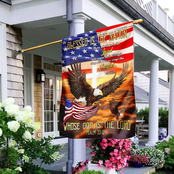 Garden Flag Blessed Is The Nation Whose God Is The Lord Eagle, Religious Patriot, 12x18 POLE NOT INCLUDED