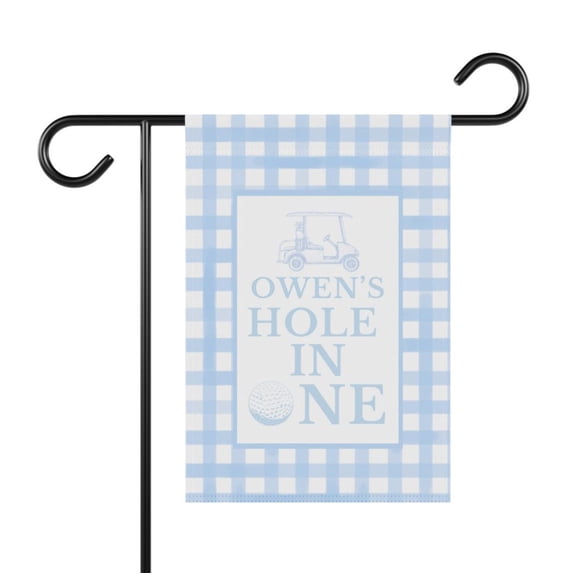 Garden Flag Blue Gingham Boys Hole in One Golf Theme Personalized Birthday Flag Custom Name Kids Party Decor V250, 12x18 POLE NOT INCLUDED
