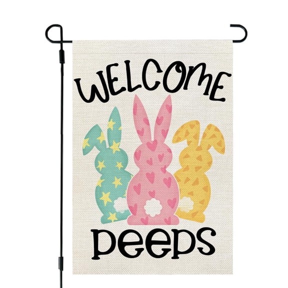 Garden Flag Bunny Peeps Flag, Rabbits Holiday Outdoor Decoration Flag, 12x18 POLE NOT INCLUDED