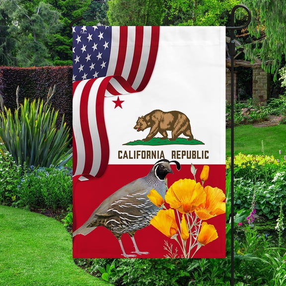 Garden Flag California State California Quail Bird and Golden Poppy Flower, West Coast, 12x18 POLE NOT INCLUDED