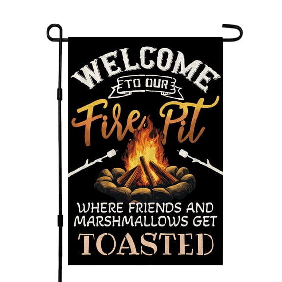 Garden Flag Campfire Welcome Flag Outdoor Fire Pit Camping Decoration, 12x18 POLE NOT INCLUDED