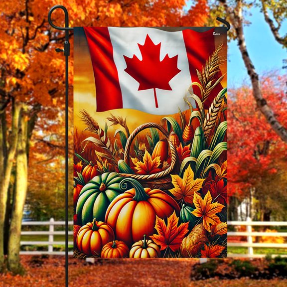 Garden Flag Canadian Fall Autumn Pumpkins Harvest Thanksgiving Canada, Northern Harvest, 12x18 POLE NOT INCLUDED