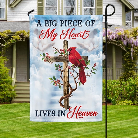 Garden Flag Cardinal A Big Piece Of My Heart Lives In Heaven, Memorial Sympathy, 12x18 POLE NOT INCLUDED