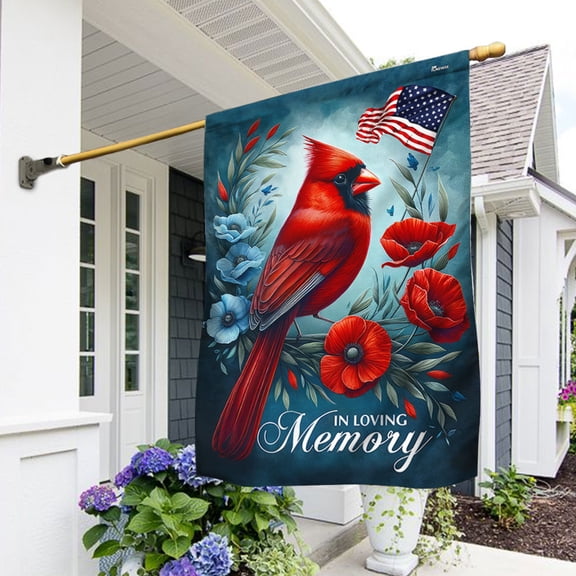 Garden Flag Cardinal Memorial In Loving Memory, Sympathy, 12x18 POLE NOT INCLUDED