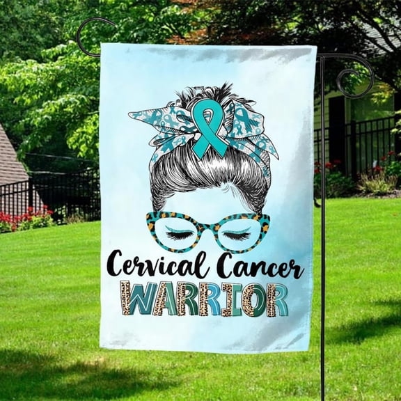 Garden Flag Cervical Cancer Awareness Teal Ribbon January Survivor Support Decor V3, 12x18 POLE NOT INCLUDED