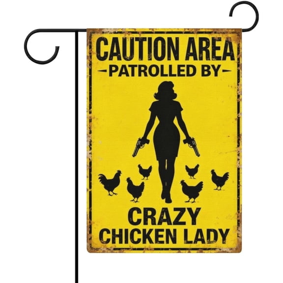 Garden Flag Chicken Coop Farm Caution Area Patrolled By Crazy Chicken Lady Double Sided 12x18 In Burlap Seasonal Yard Decoration for Outside Porch