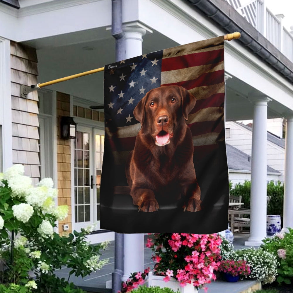 Garden Flag Chocolate Labrador On American, Patriotic Lab, 12x18 POLE NOT INCLUDED